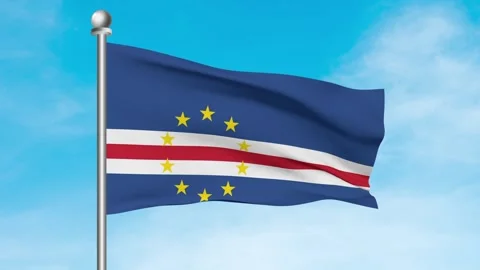 Cape Verde Flag Waving In Blue Sky Front View Stock Footage 240651129