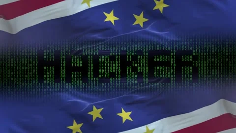 Cape Verde flag - Waving flag on matrix binary code background Stock Footage 321419760