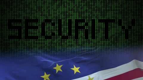 Cape Verde flag - Waving flag on matrix binary code background Stock Footage 321422173