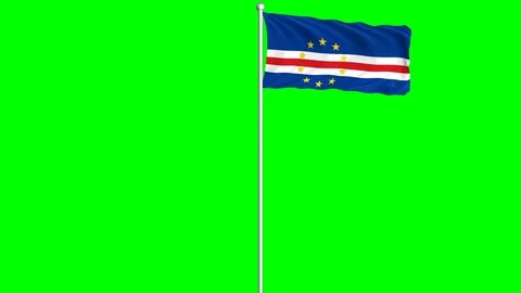 Cape Verde Flag Waving Fluttering on Wind Loopable Green Blue Screen Matte Stock Footage 77582377
