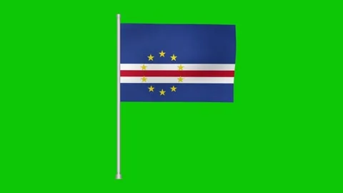 Cape verde flag waving on a pole with a vibrant green screen backdrop ideal for Stock Footage 317543226