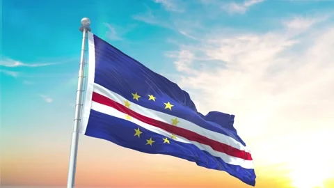 Cape Verde flag Waving Realistic With Sky Stock Footage 296475436