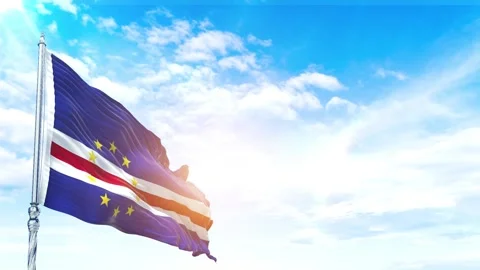 Cape Verde flag Waving Realistic With Sky Video stock 323928254