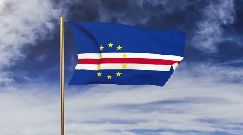 Cape Verde flag waving in the wind. Green screen, alpha matte. Loopable Video stock 48878187
