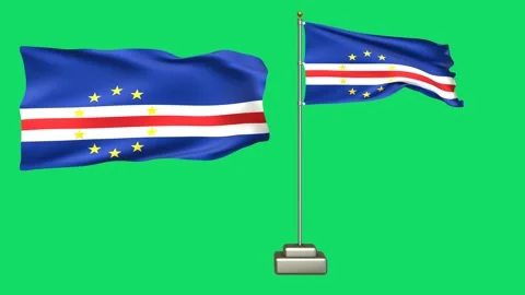 Cape Verde flag waving in the wind on a green background Stock Footage 277954786
