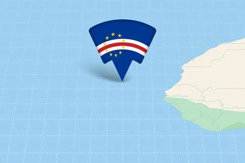 Cape Verde Location Highlighted on Map with Flag Icon. Illustrazione stock