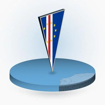 Cape Verde map in round isometric style with triangular 3D flag of Cape Verde Stock Illustration