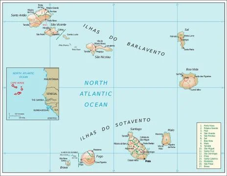 Cape Verde physiography map Stock Illustration