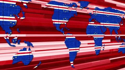Cape Verde vector flag breaking news earth map technology background animati Stock Footage 264595023