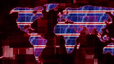 Cape Verde vector flag earth map glowing technology motion news background Stock Footage 264595032