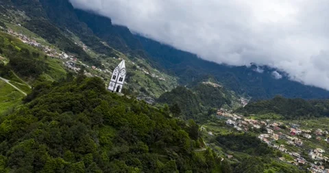 Capelinha de Nossa Senhora de Fatima clock tower in Sao Vicente Madeira Stock Footage 334358544