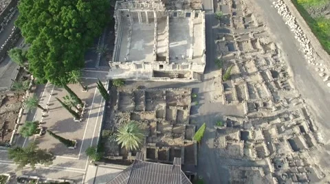 Capernaum - The Synagogue - Ruins overview 스톡 동영상 65012253