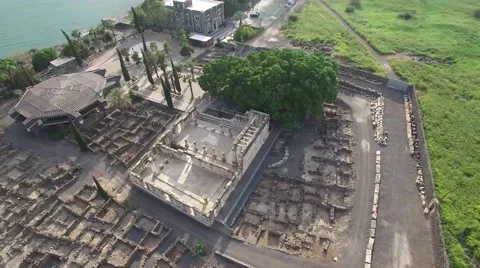 Capernaum - The Synagogue - Ruins overview - Lake Kinneret 스톡 동영상 65012162