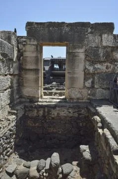 Capernaum white synagogue Stock Photos