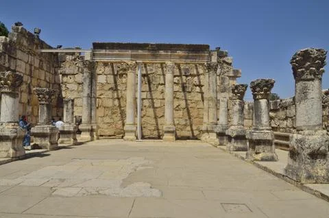 Capernaum white synagogue Stock Photos