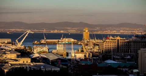 CapeTown Sun Setting Waterfront 4K Stock Footage 38035646