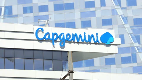  Capgemini logo on the headquarters building near Paris, France Stock Footage 257566547