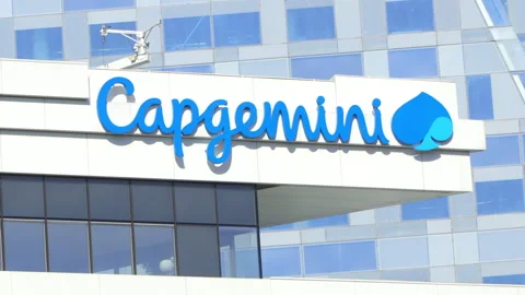 Capgemini sign on the headquarters building near Paris, France Stock Footage 257566676