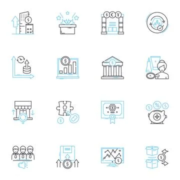 Capital allocation linear icons set. Efficiency, Budgeting, Analysis Stock Illustration