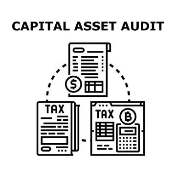 Capital asset auditing process analyzing financial documents Stock Illustration
