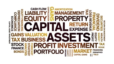 Capital Assets animated word cloud,animation kinetic typography seamless loop. Stock Footage 310064470