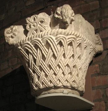 Capital with a Basket-Weave Pattern and Rams Heads 5th6th century The monas.. Stock Photos