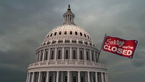 Capital Building and Clouds with Closed Flag Animation Stock Footage 84874624