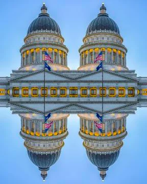 Capital building with flags pointed in four times Stock Photos