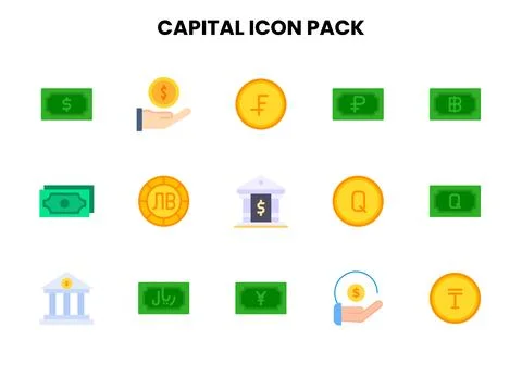 Capital Flat Icons Pack Stock Illustration