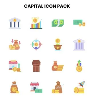 Capital Flat Vector Icons Pack Stock Illustration