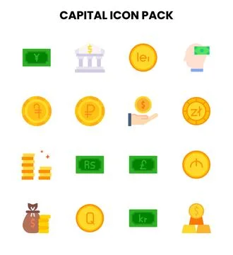Capital Flat Vector Icons Pack Stock Illustration