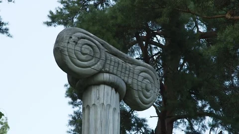 Capital of Ionic Wooden Pillar Stock Footage 261588176