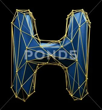 Capital latin letter H in low poly style blue and gold color isolated on  black Illustration #99861656