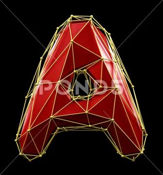 Capital latin letter A in low poly style red and gold color isolated on ...