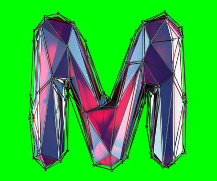Capital latin letter M in low poly style red color isolated on green background Stock-Illustration
