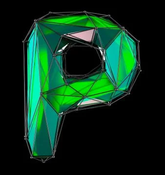 Capital latin letter P in low poly style green color isolated on black Illustrazione stock
