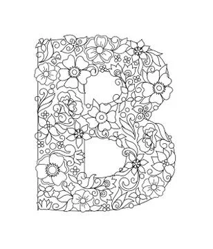 Capital letter B patterned with abstract flowers Stock Illustration