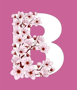 Capital letter B patterned with cherry blossom twig Stock Illustration