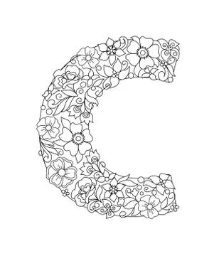 Capital letter C patterned with abstract flowers Stock Illustration