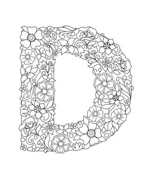 Capital letter D patterned with abstract flowers Illustrazione stock