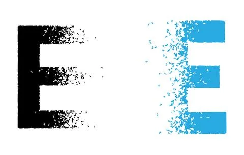 Capital letter E in dispersion effect as graphic design element black and b.. Stock Illustration