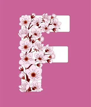 Capital letter F patterned with cherry blossom twig Stock Illustration