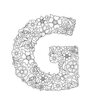 Capital letter G patterned with abstract flowers Stock Illustration