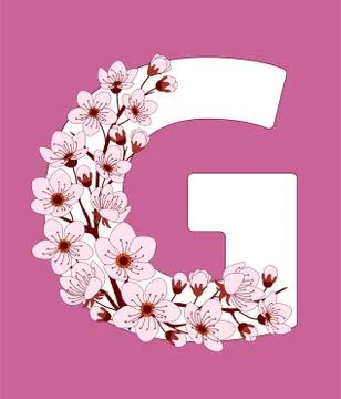 Capital letter G patterned with cherry blossom twig Stock Illustration