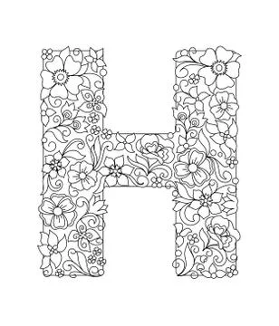 Capital letter H patterned with abstract flowers Illustrazione stock