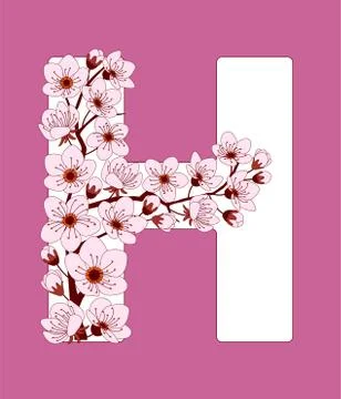 Capital letter H patterned with cherry blossom twig Stock Illustration