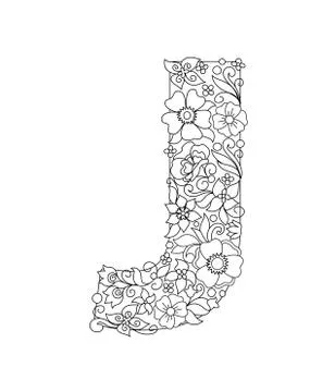 Capital letter J patterned with abstract flowers Stock Illustration