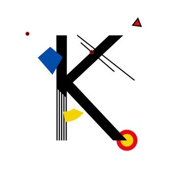 Capital letter K made up of simple geometric shapes, in Suprematism style Ilustración de archivo