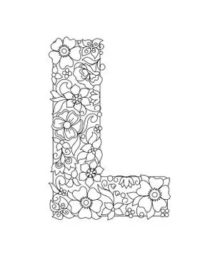 Capital letter L patterned with abstract flowers Stock Illustration