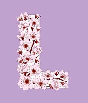 Capital letter L patterned with cherry blossom twig Stock Illustration